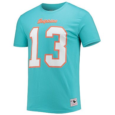 Men's Mitchell & Ness Miami Dolphins Dan Marino Aqua Retired Player Name & Number T-Shirt