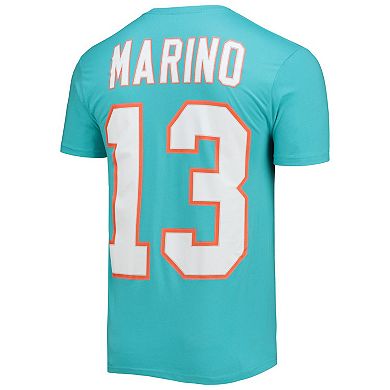 Men's Mitchell & Ness Miami Dolphins Dan Marino Aqua Retired Player Name & Number T-Shirt