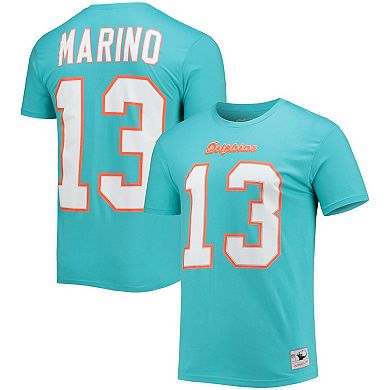 Men's Mitchell & Ness Miami Dolphins Dan Marino Aqua Retired Player Name & Number T-Shirt