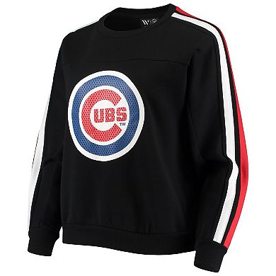 Women's The Wild Collective Black Chicago Cubs Perforated Logo Pullover Sweatshirt
