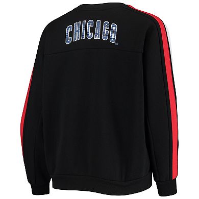 Women's The Wild Collective Black Chicago Cubs Perforated Logo Pullover Sweatshirt