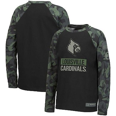 Youth Colosseum Black/Camo Louisville Cardinals OHT Military Appreciation Raglan Long Sleeve T-Shirt