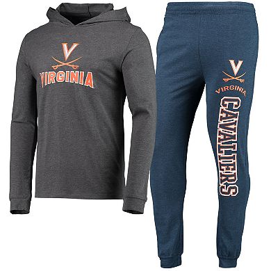 Men's Concepts Sport Heathered Navy/Heathered Charcoal Virginia Cavaliers Meter Long Sleeve Hoodie T-Shirt & Jogger Pants Set