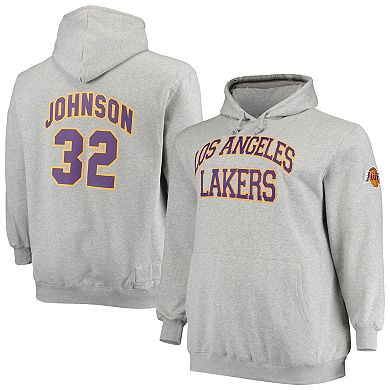 Men's Mitchell & Ness Magic Johnson Heathered Gray Los Angeles Lakers Big & Tall Name & Number Pullover Hoodie