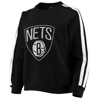 Women's The Wild Collective Black Brooklyn Nets Perforated Logo Pullover Sweatshirt