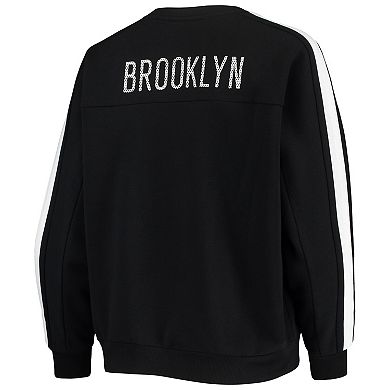 Women's The Wild Collective Black Brooklyn Nets Perforated Logo Pullover Sweatshirt