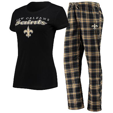 Women's Concepts Sport Black/Gold New Orleans Saints Logo T-Shirt & Pants Set