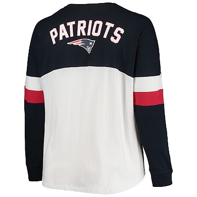 Women's New Era White/Navy New England Patriots Plus Size Athletic Varsity Lace-Up V-Neck Long Sleeve T-Shirt