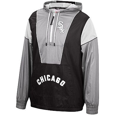 Men's Mitchell & Ness Black Chicago White Sox Highlight Reel Windbreaker Half-Zip Hoodie Jacket