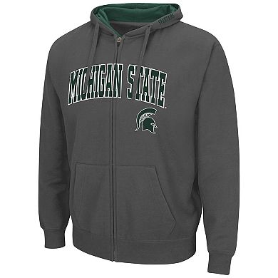 Men's Colosseum Charcoal Michigan State Spartans Arch & Logo 3.0 Full-Zip Hoodie