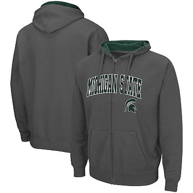 Men's Colosseum Charcoal Michigan State Spartans Arch & Logo 3.0 Full-Zip Hoodie