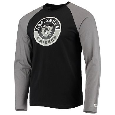 Men's New Era Black/Gray Las Vegas Raiders League Raglan Throwback Long Sleeve T-Shirt