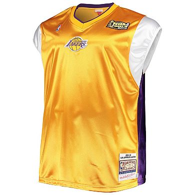 Men's Mitchell & Ness Gold/Purple Los Angeles Lakers Hardwood Classics Big & Tall On-Court Shooting V-Neck Shirt