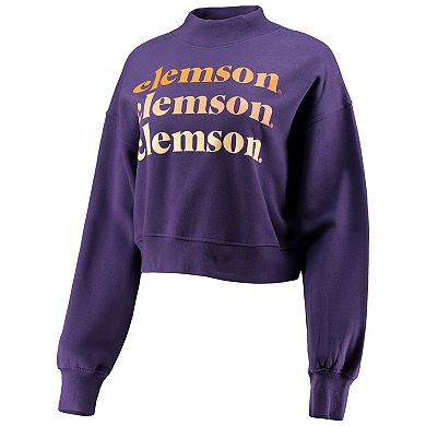 Women's chicka-d Purple Clemson Tigers Heavyweight Hailey Cropped Sweatshirt