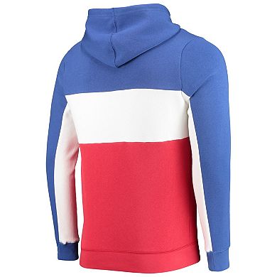 Men's Junk Food Blue/White Philadelphia 76ers Wordmark Colorblock Fleece Pullover Hoodie