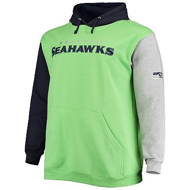 Men's College Navy/Neon Green Seattle Seahawks Big & Tall Pullover Hoodie