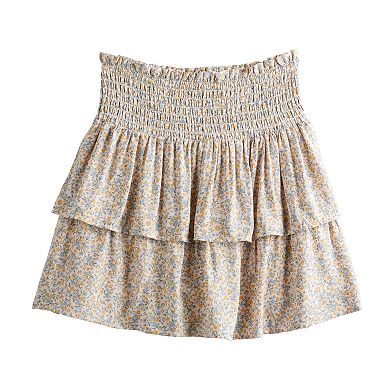 Juniors' WallFlower Smocked Waist Floral Tiered Skirt