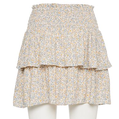 Juniors' WallFlower Smocked Waist Floral Tiered Skirt