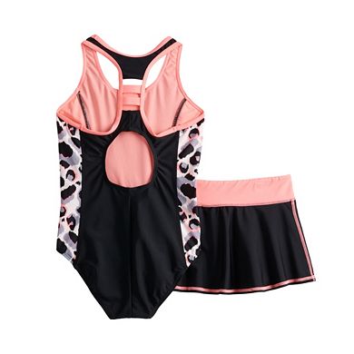 Girls 7-16 ZeroXposur Jungle Kitten One Piece Swimsuit & Skirt Cover Up Set
