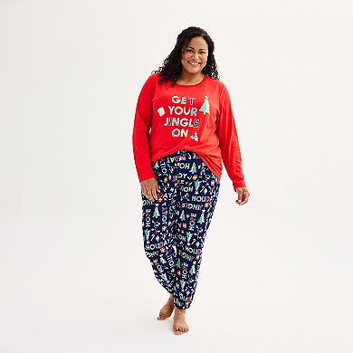 Plus Size Jammies For Your Families® Get Your Jingle On Top and Banded Bottoms Pajama Set