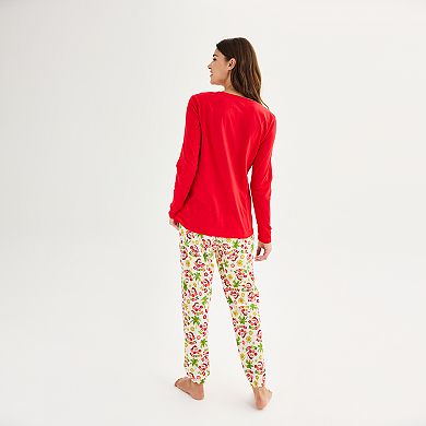 Women's Jammies For Your Families?? Santa On Holiday Top & Bottoms Pajama Set