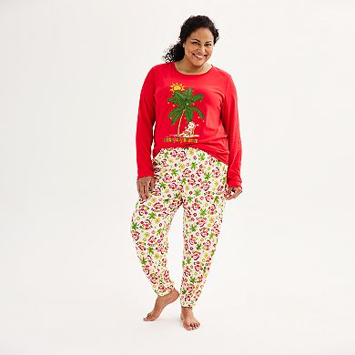 Plus Size Jammies For Your Families® Santa On Holiday Top & Bottoms Pajama Set