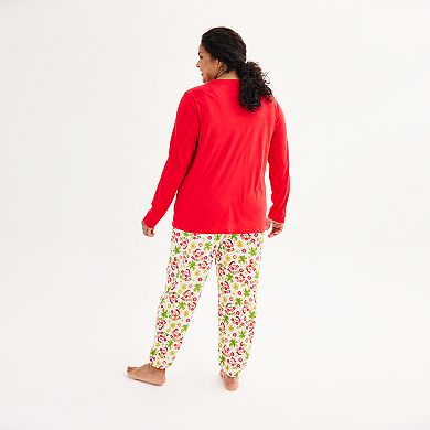 Plus Size Jammies For Your Families® Santa On Holiday Top & Bottoms Pajama Set