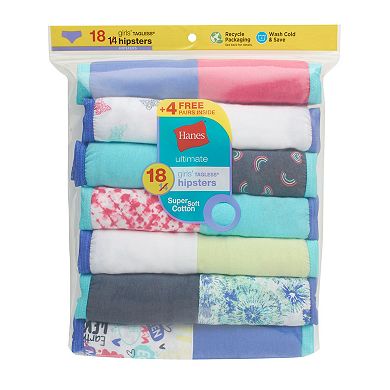 Girls Hanes Ultimate® Cotton Hipster Panties 14+4 Bonus Pack