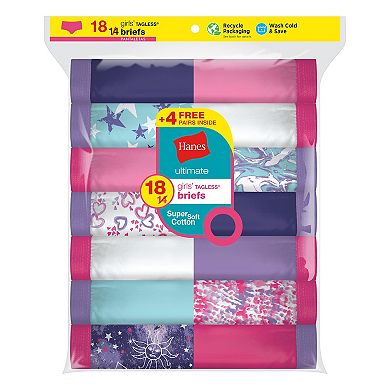 Girls Hanes Ultimate® Cotton Brief Panties 14+4 Bonus Pack