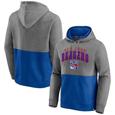 Men's Fanatics Branded Heathered Gray/Blue New York Rangers Block Party Classic Arch Signature Pullover Hoodie