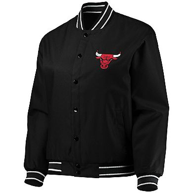 Women's JH Design Black Chicago Bulls Plus Size Poly Twill Full-Snap Jacket