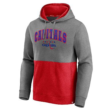 Men's Fanatics Branded Heathered Gray/Red Washington Capitals Block Party Classic Arch Signature Pullover Hoodie
