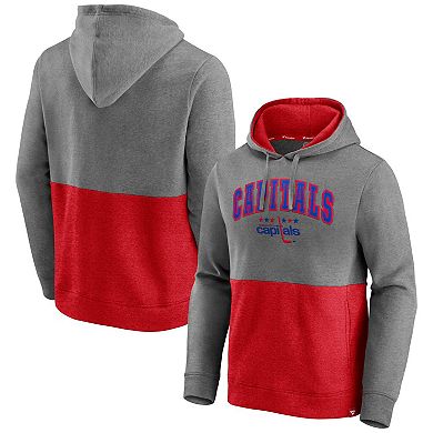Men's Fanatics Branded Heathered Gray/Red Washington Capitals Block Party Classic Arch Signature Pullover Hoodie