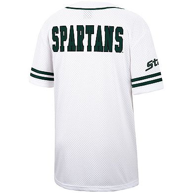 Men's Colosseum White Michigan State Spartans Free Spirited Mesh Button-Up Baseball Jersey