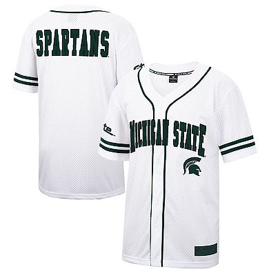 Men's Colosseum White Michigan State Spartans Free Spirited Mesh Button-Up Baseball Jersey