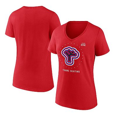 Women's Fanatics Branded Red Team USA Figure Skating V-Neck T-Shirt