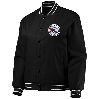 Women's JH Design Black Philadelphia 76ers Plus Size Poly Twill Full-Snap Jacket