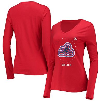 Women's Fanatics Branded Red Team USA Curling Long Sleeve T-Shirt