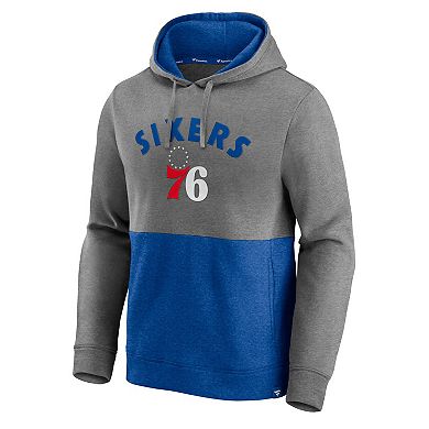 Men's Fanatics Branded Heathered Charcoal/Royal Philadelphia 76ers Block Party Applique Color Block Pullover Hoodie