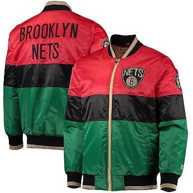 Men's Starter Red/Black/Green Brooklyn Nets Black History Month NBA 75th Anniversary Full-Zip Jacket