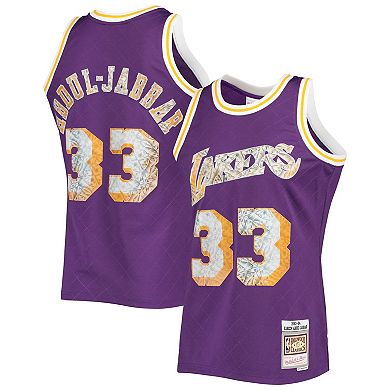 Men's Mitchell & Ness Kareem Abdul-Jabbar Purple Los Angeles Lakers 1996-97 Hardwood Classics NBA 75th Anniversary Diamond Swingman Jersey