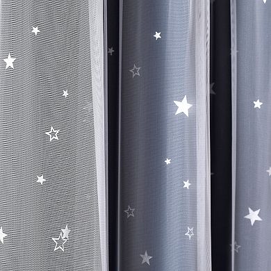 Lush Decor Star Sheer Insulated Grommet Blackout Pair of 2 Window Curtain Panels