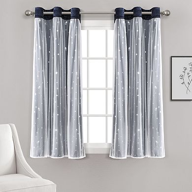 Lush Decor Star Sheer Insulated Grommet Blackout Pair of 2 Window Curtain Panels