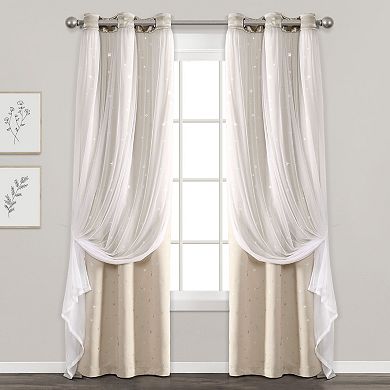 Lush Decor Star Sheer Insulated Grommet Blackout Pair of 2 Window Curtain Panels