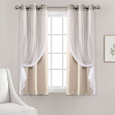 Lush Decor Star Sheer Insulated Grommet Blackout Pair of 2 Window Curtain Panels