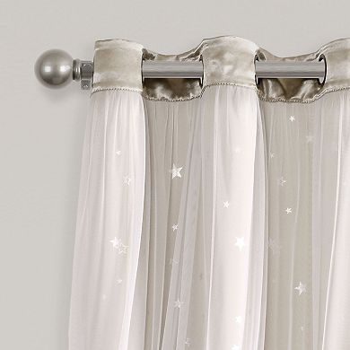 Lush Decor Star Sheer Insulated Grommet Blackout Pair of 2 Window Curtain Panels