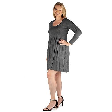 Plus Size 24seven Comfort Apparel Casual Long Sleeve Pleated Dress