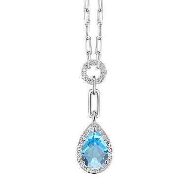 Sterling Silver Blue Topaz & Lab-Created White Sapphire Pendant Necklace