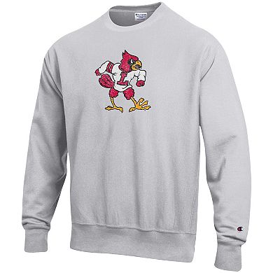 Men's Champion Heathered Gray Louisville Cardinals Vault Logo Reverse Weave Pullover Sweatshirt