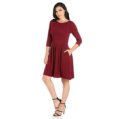 Women's 24seven Comfort Apparel Fit and Flare Dress with Pockets